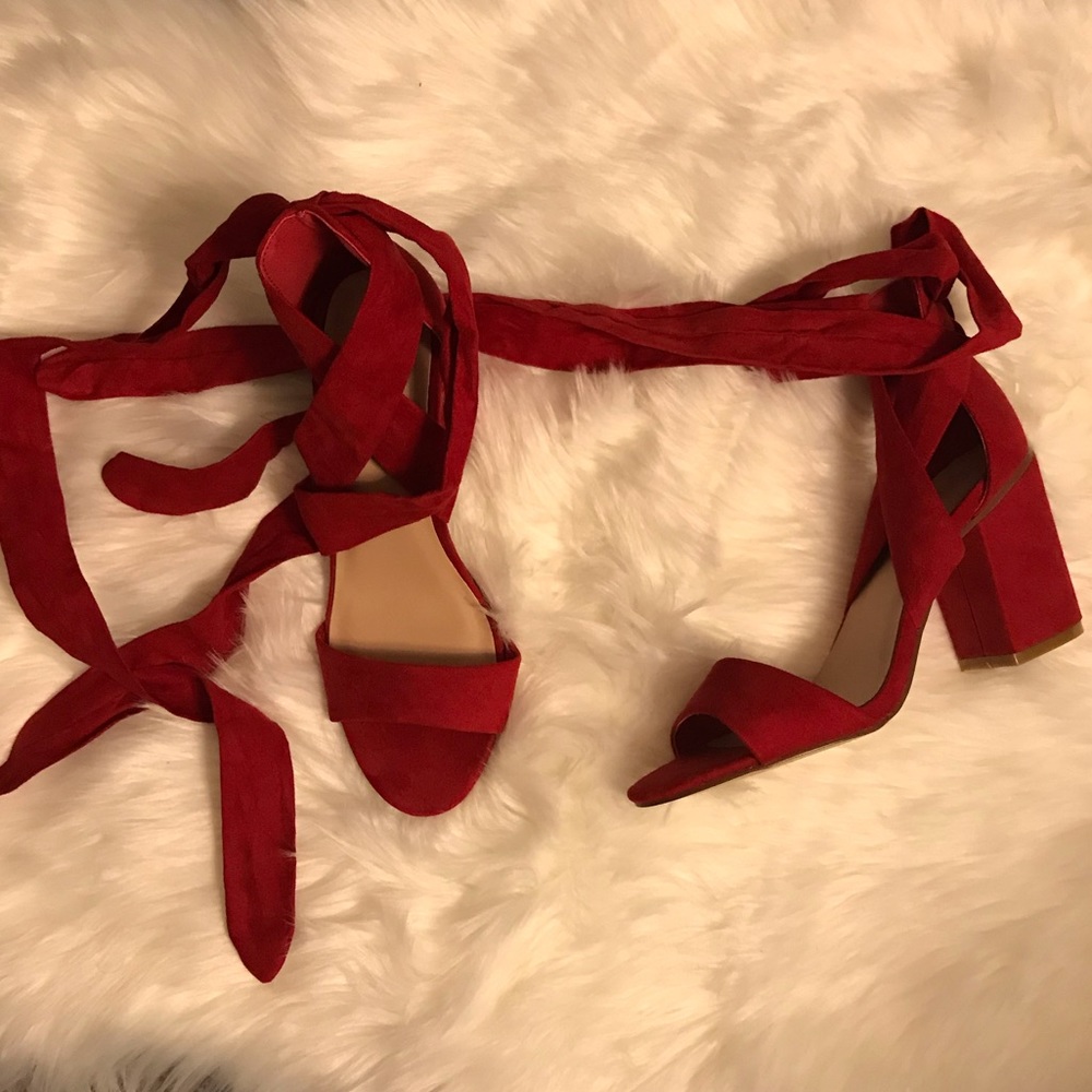 Lace up chunky heel sandals